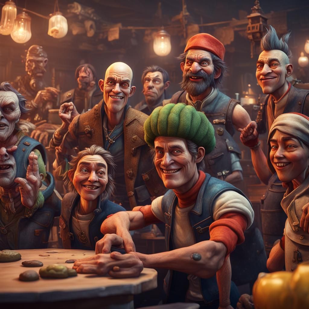 Humorous Group Portrait in Detailed 3D Style