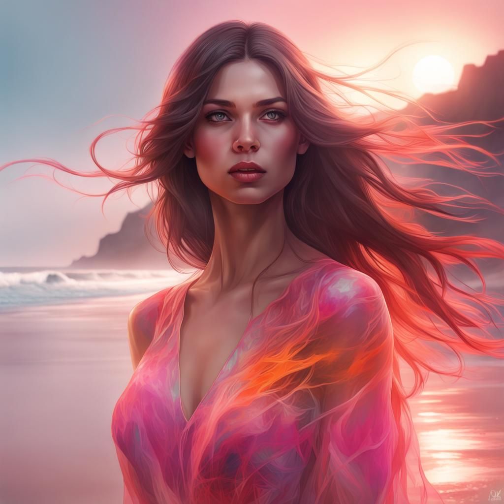 Double Exposure Portrait of Girl on Beach