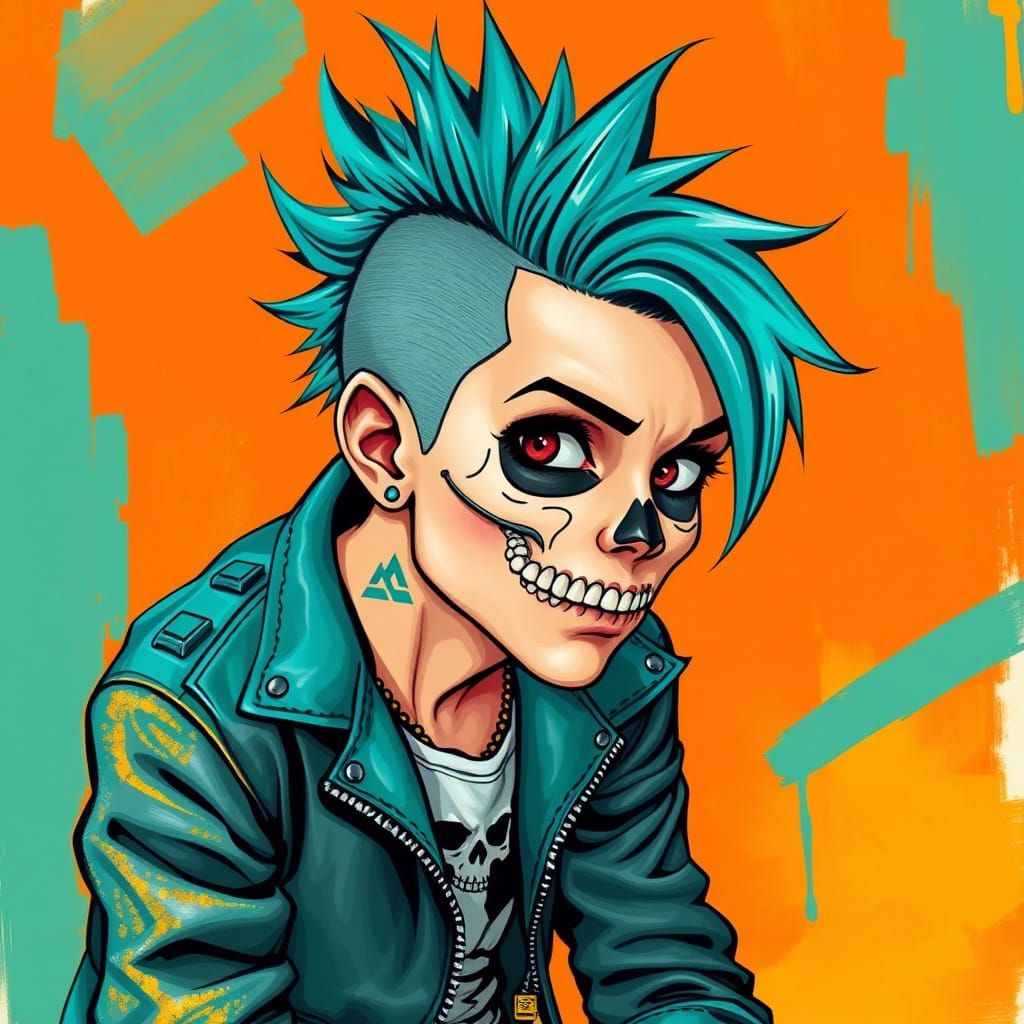 Punk Teen with Turquoise Mohawk in Pop Art Style