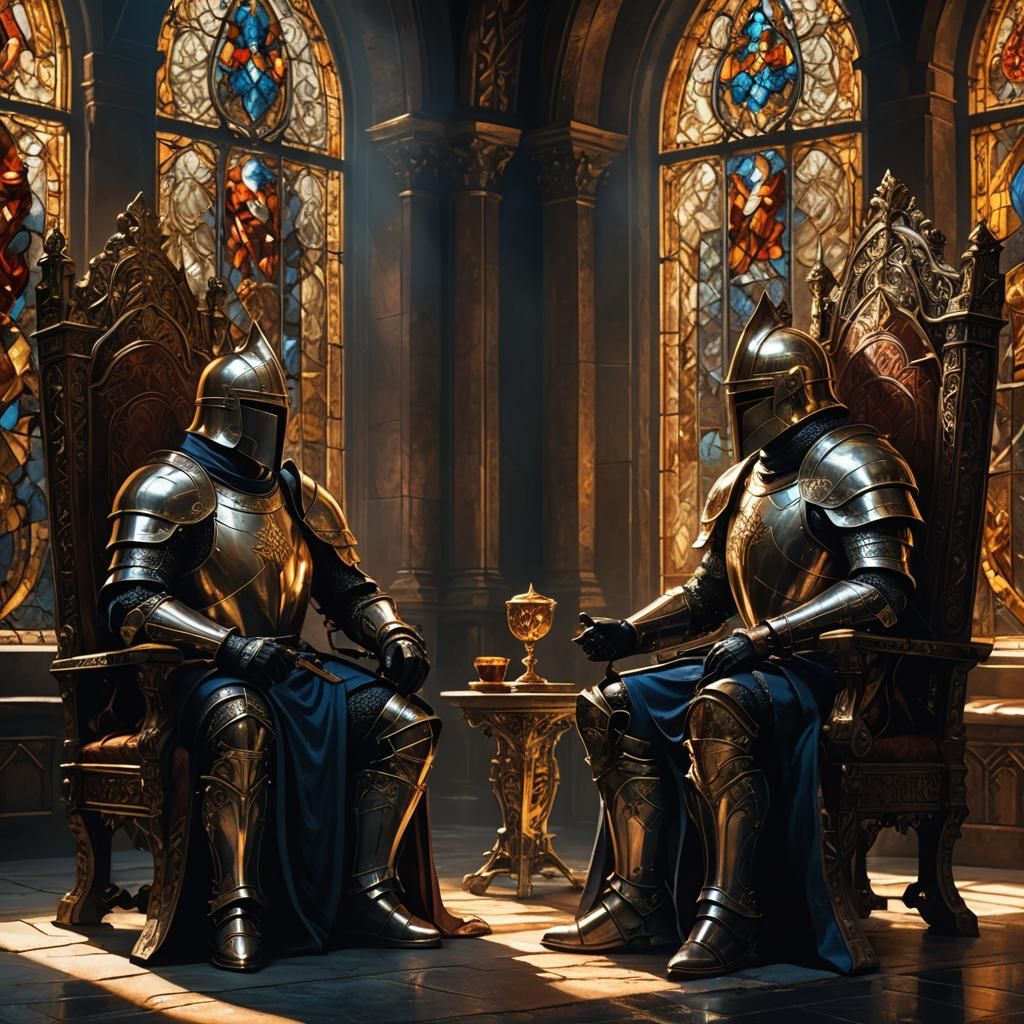 Ornate Knights Discussing Business in Fantasy Chamber