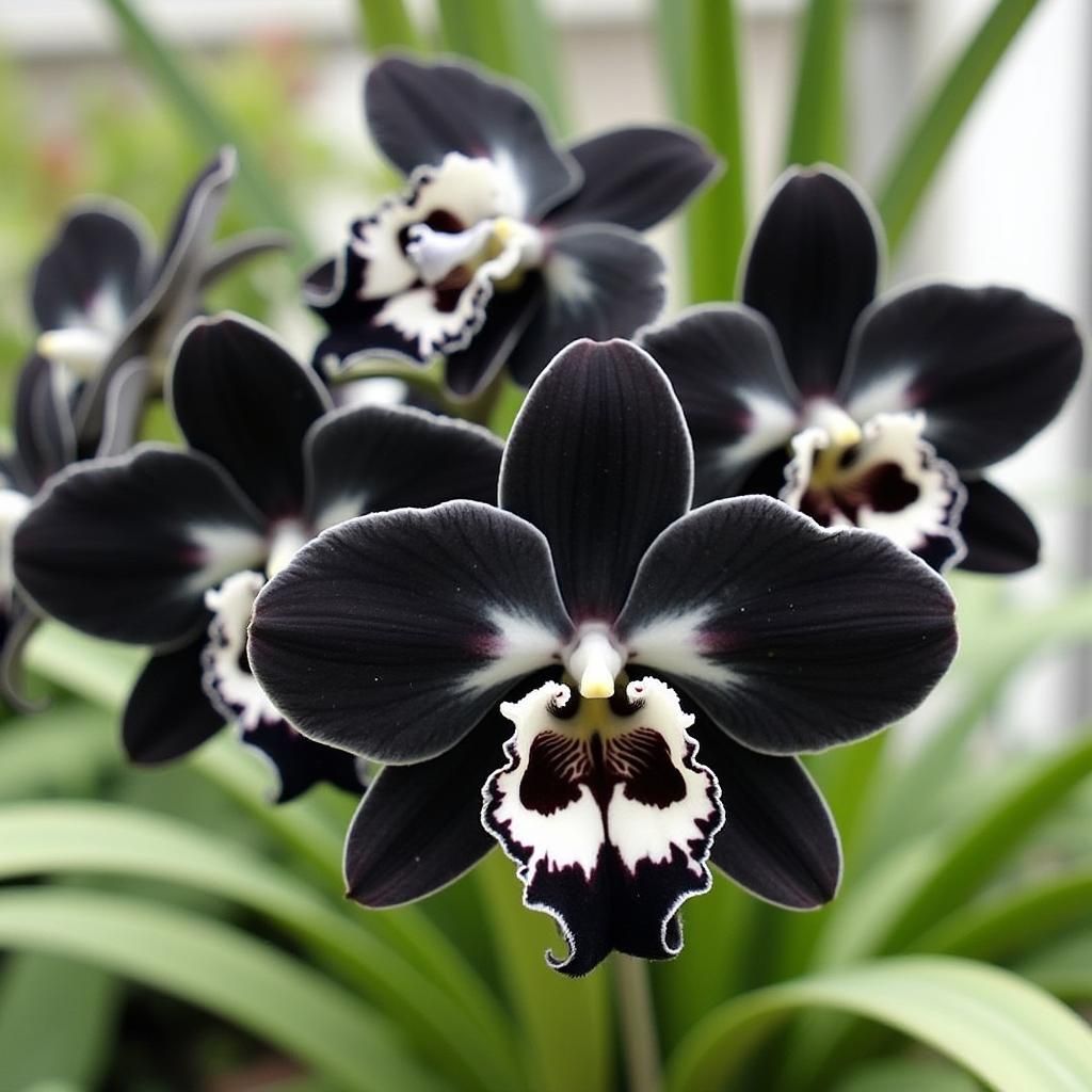 Elegant Black and White Cattleya Orchid Display