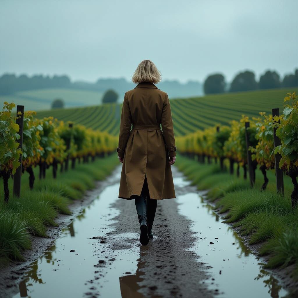 Melancholic Woman on Country Road in Cinematic Style
