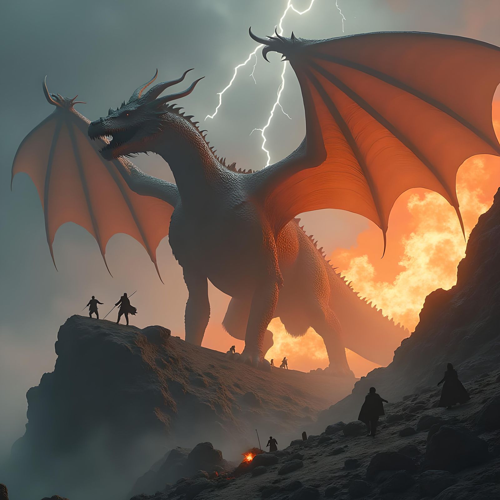 Majestic Dragon Breathing Fire, Fantasy Concept Art