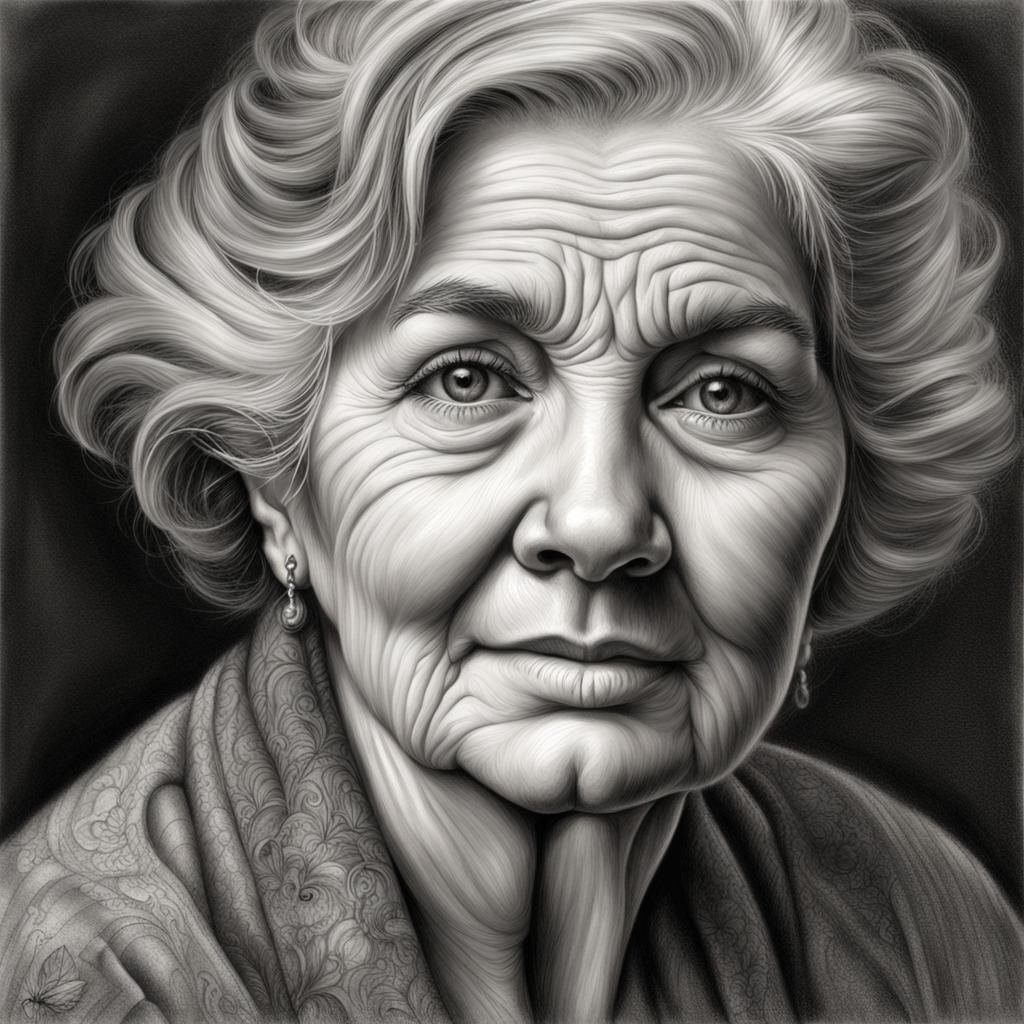 Detailed Charcoal Portrait of an Older Woman