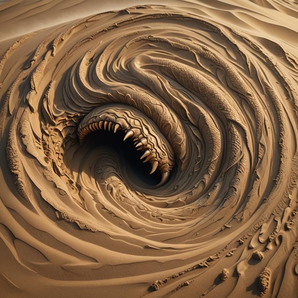 Gigantic Sandworm Eruption in Hyper-Realistic Splash Art