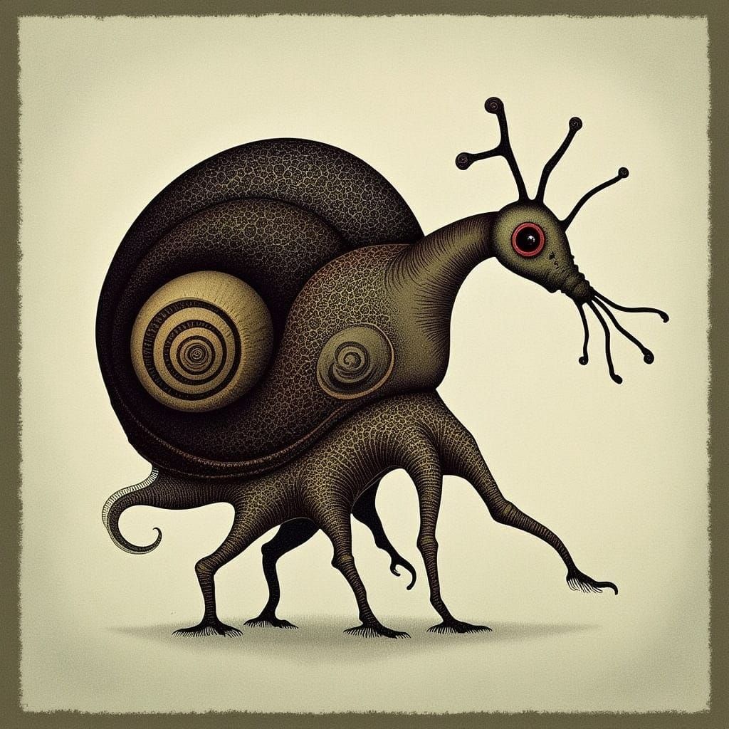 Grotesque Snail Monster in Edward Gorey Style