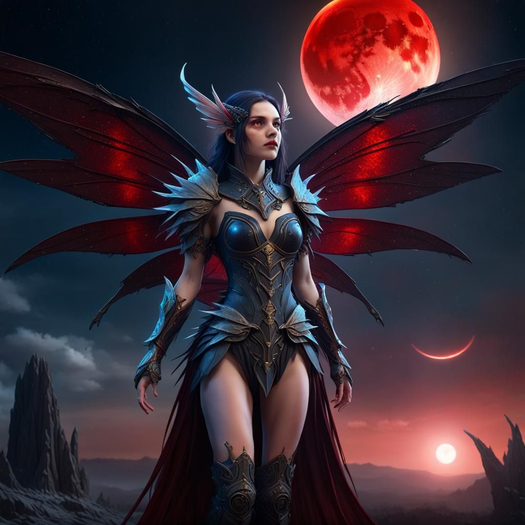 Dark Fairy Warrior Under Blood Moon