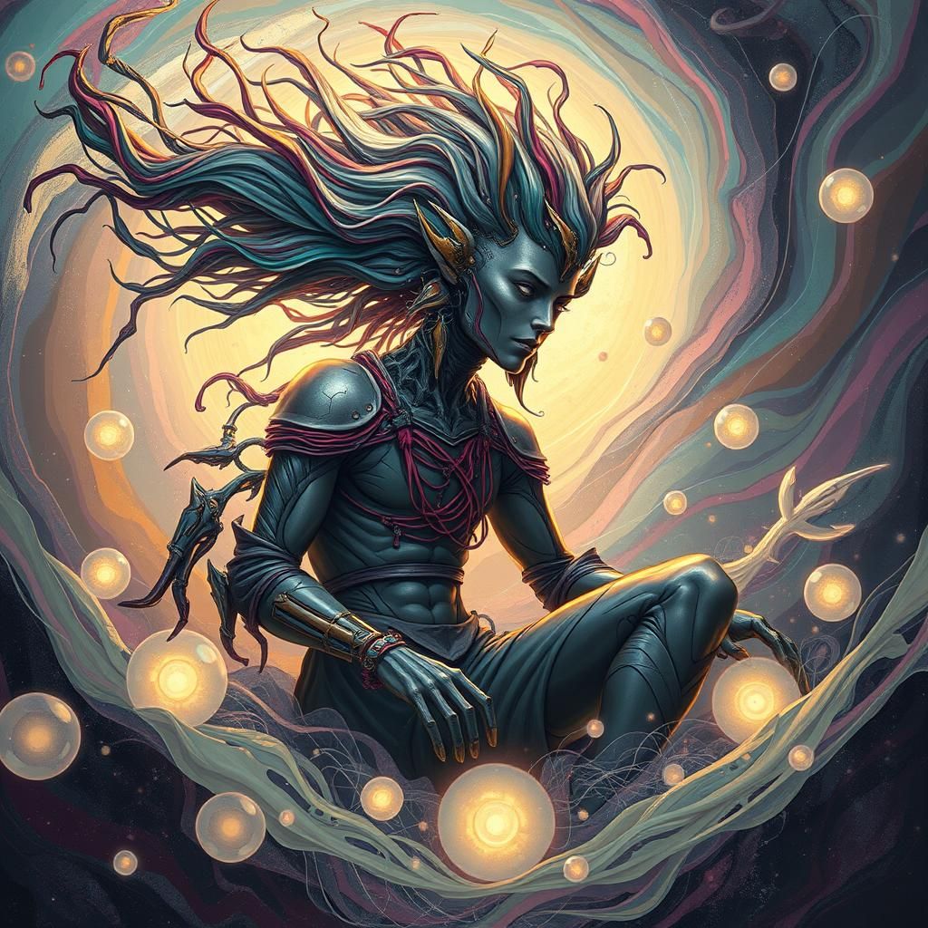 Humanoid Creator in Dreamlike Realm of Imagination