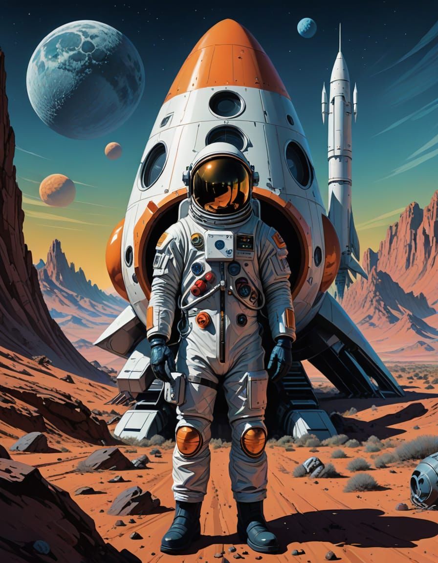 Astronaut's Absurd Lunar Escape in Digital Art Style