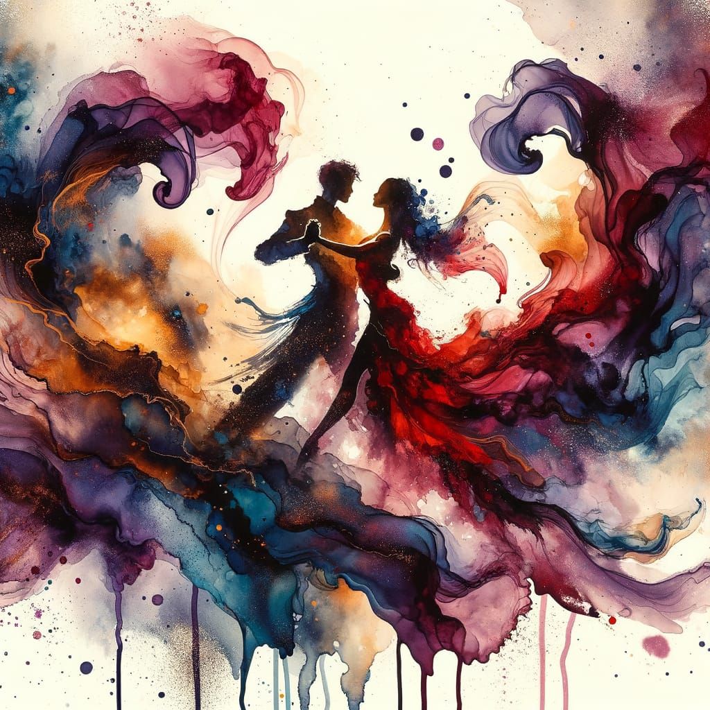 Impressionistic Tango Dance in Vibrant, Swirling Colors
