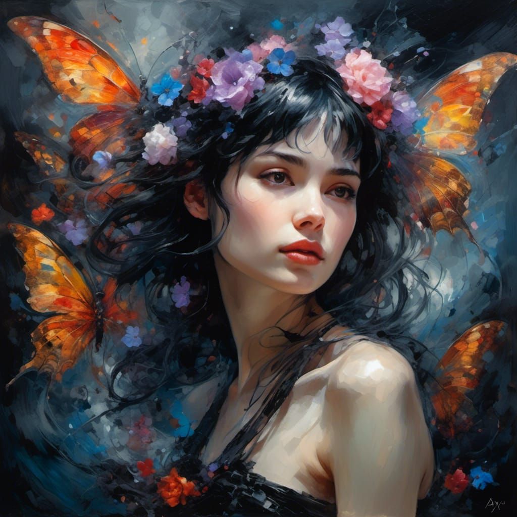 Gothic Pixie Female Portrait in Oil Painting Style