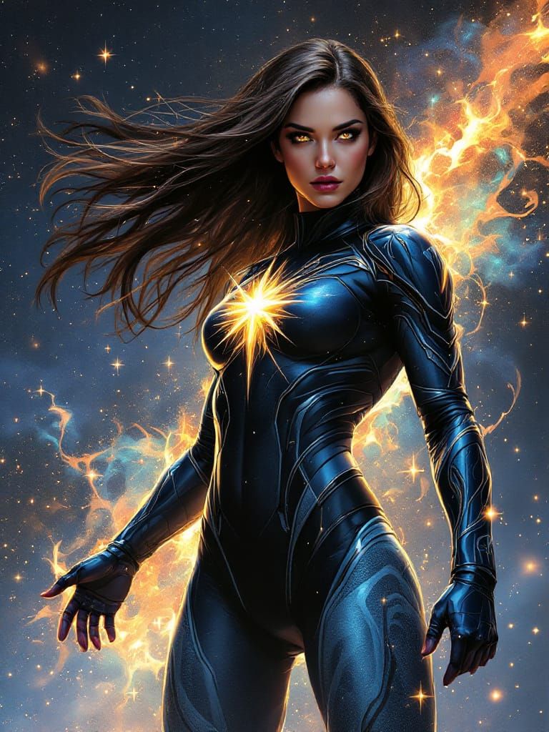 Dynamic Superhero Portrait in Sci-Fi Graffiti Style