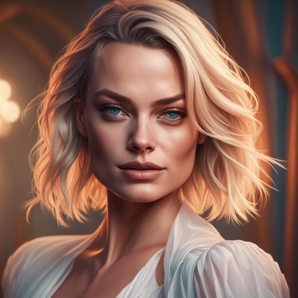 Margot Robbie Portrait in Art Nouveau Style