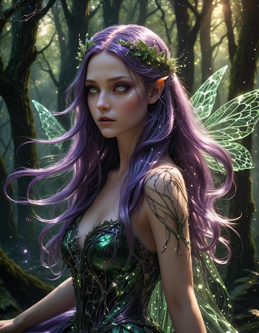 Beautiful Fairy in Luminescent Forest Illustration