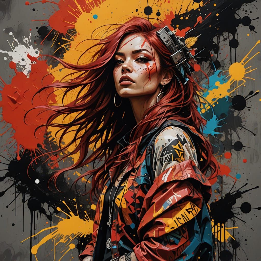 Vibrant Latina Warrior in Cyberpunk Storm