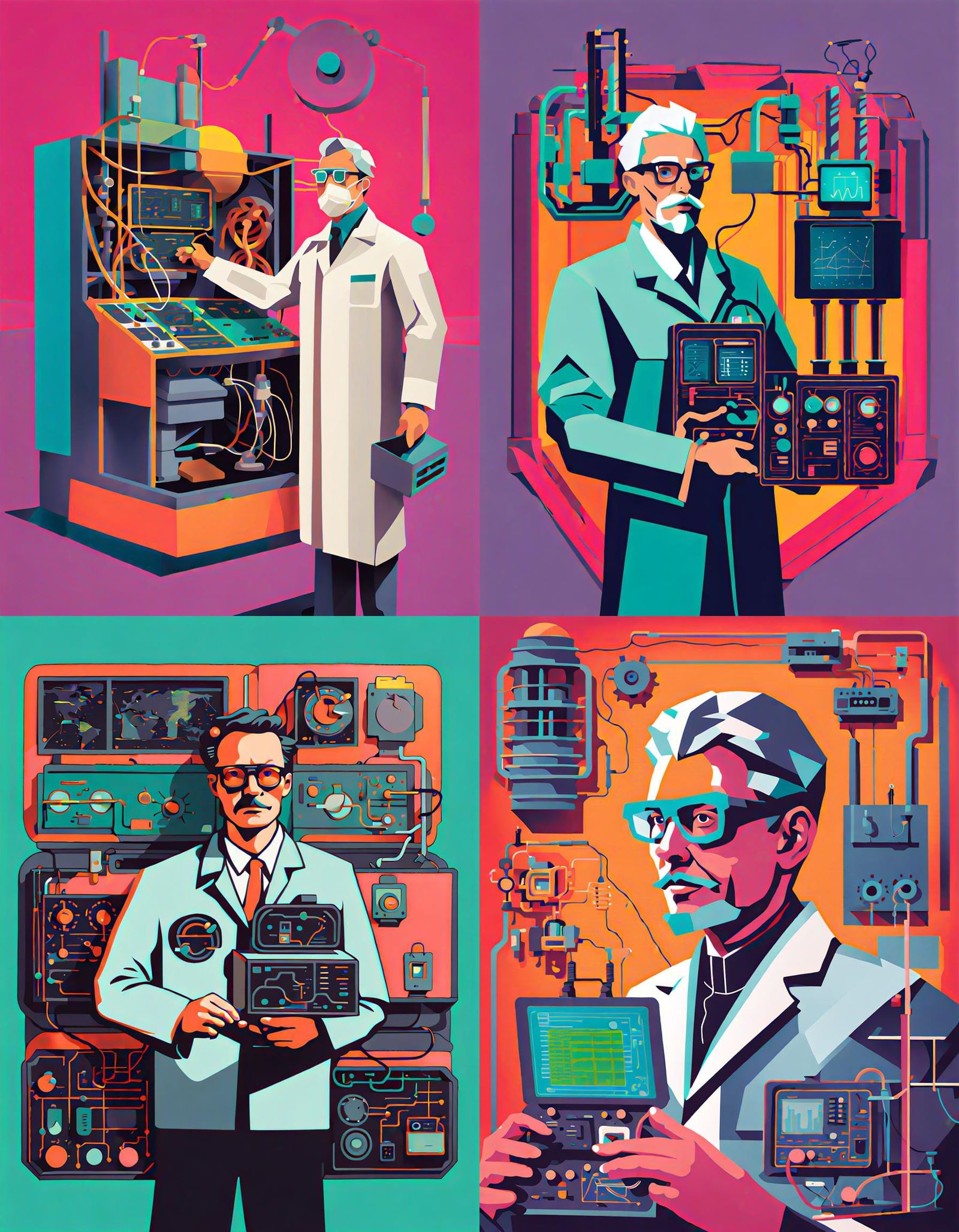 Futuristic Scientist Portrait in Paper Cut Style