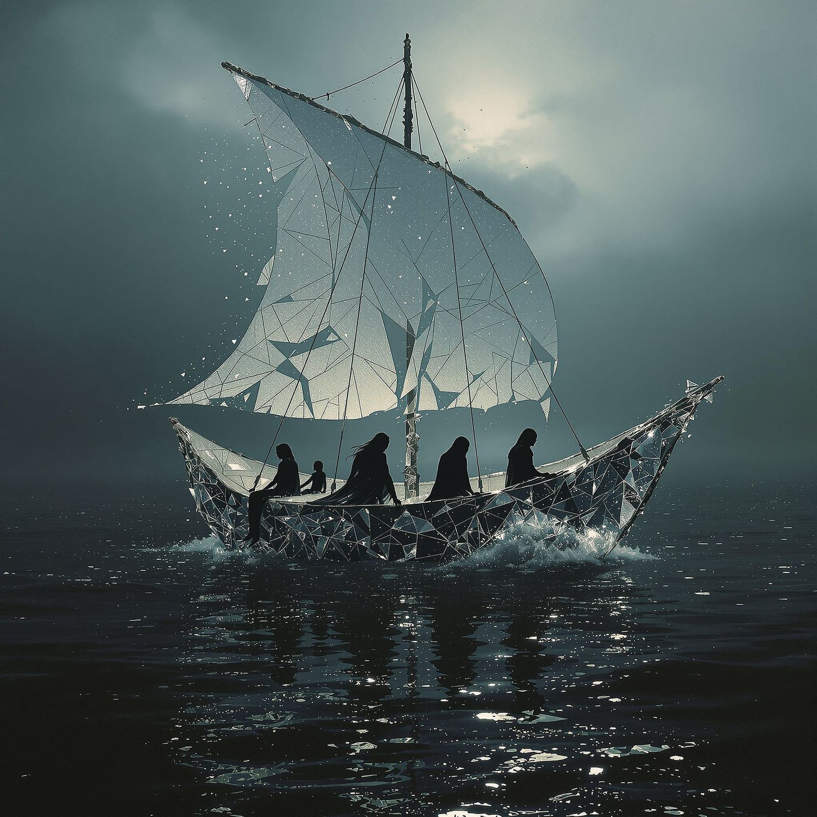 Crystalline Boat Drifting on Dark Sea