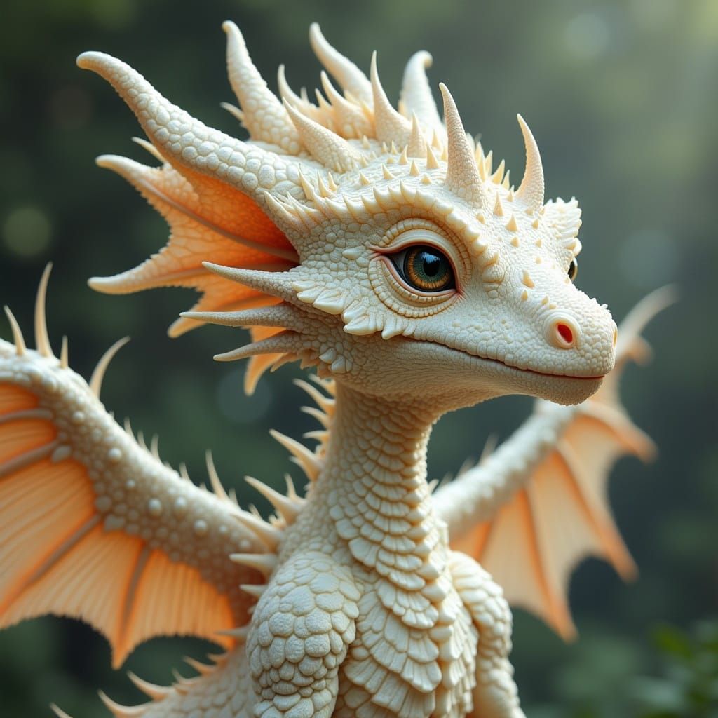 Albino Dragon Portrait with Iridescent Scales