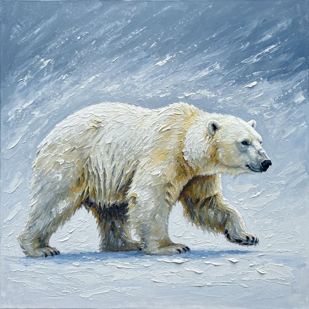 Polar Bear in Blizzard, Impasto Acrylic Painting