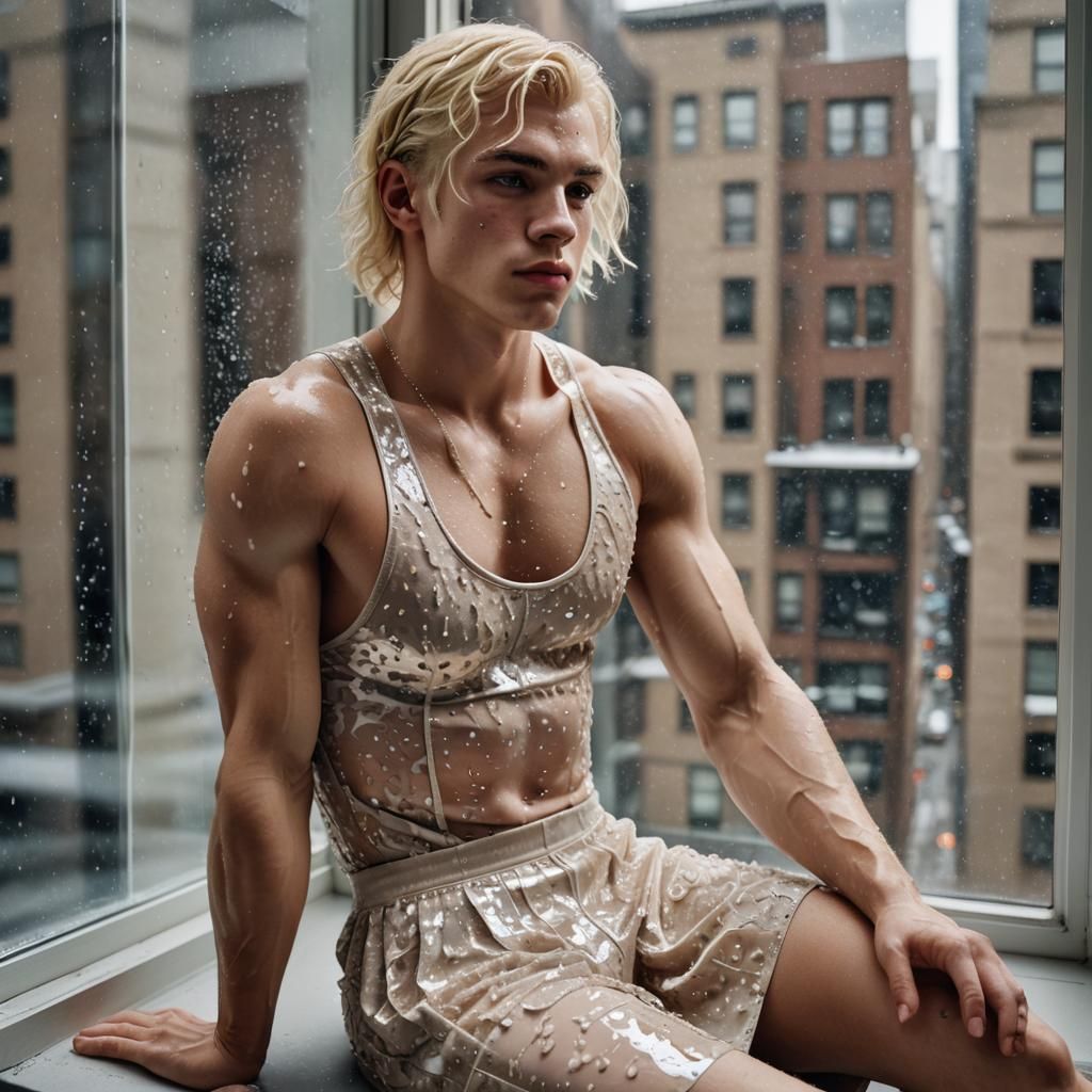 High-Fashion Portrait: Boy in Dress by Window
