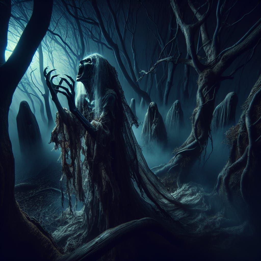 Ethereal Banshee Screaming in Dark Forest