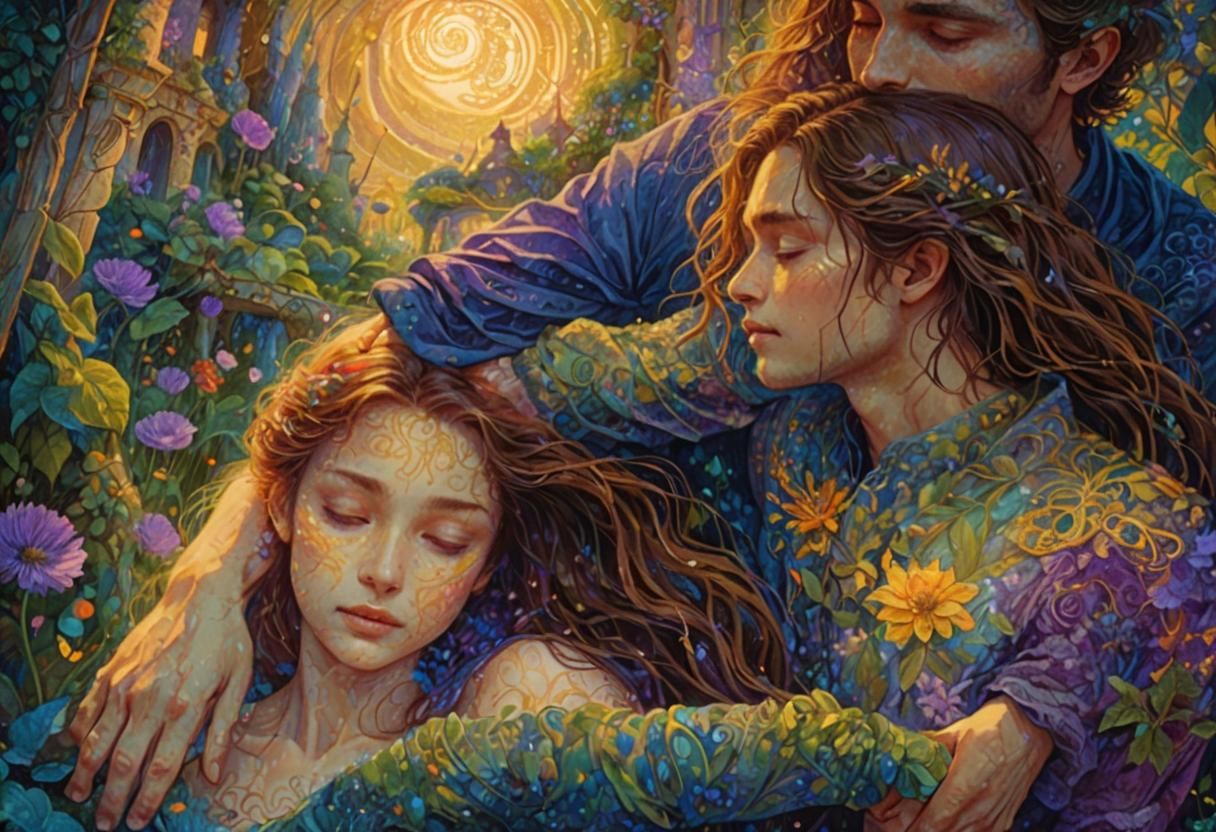 Enchanted Lovers in Surreal Fantasy Garden Art