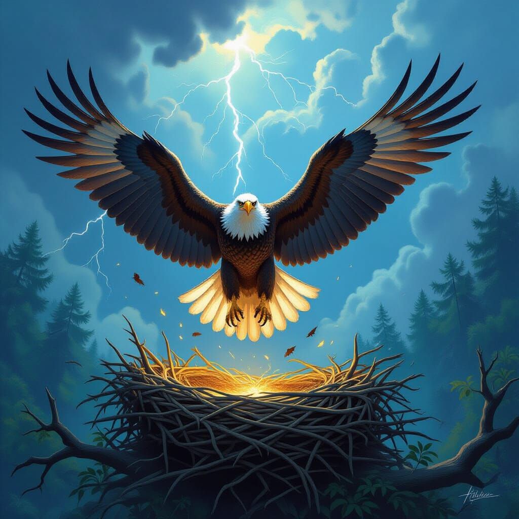 Majestic Eagle Rises Amidst Thunderstorm Fantasy Art