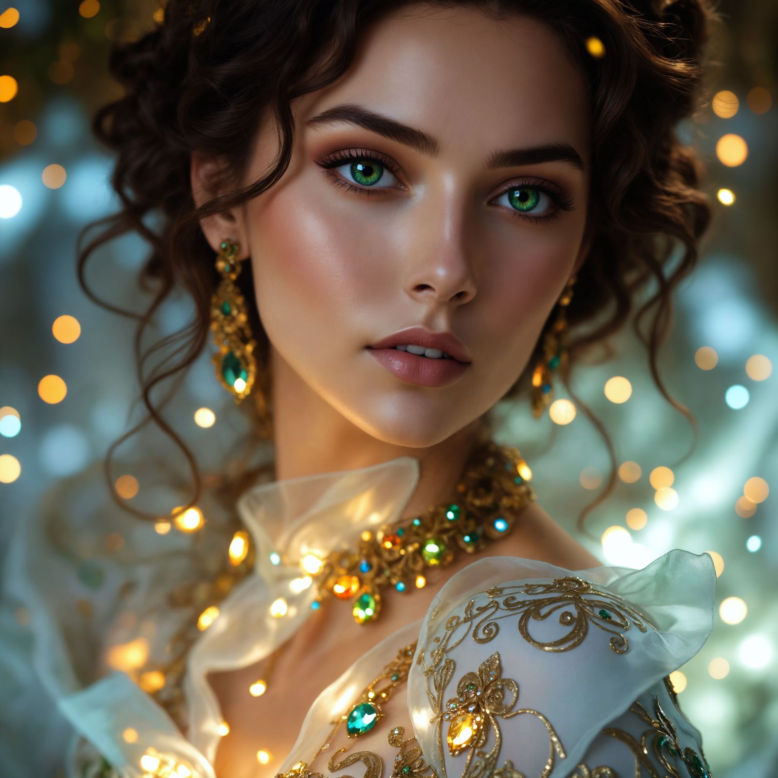 Dramatic Portrait of Woman in Brocade Gown