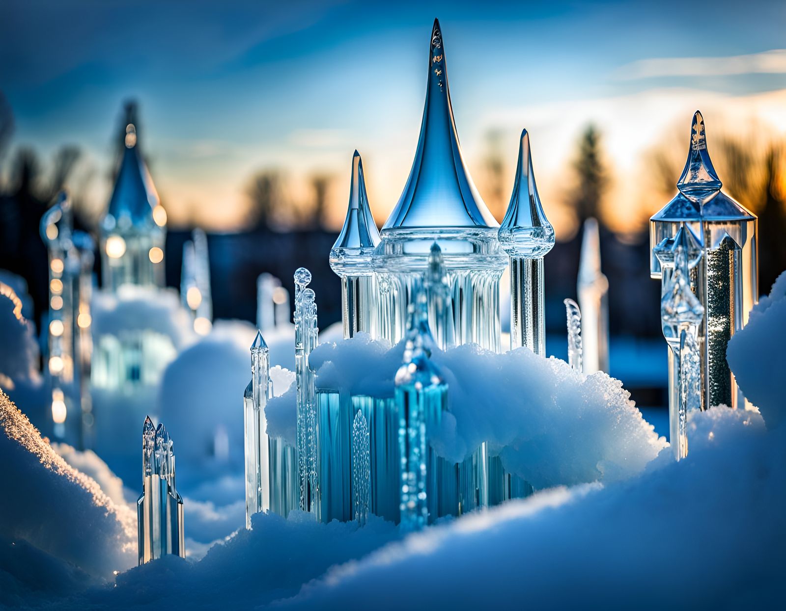 Dreamy Ice Castle Sculpture in Art Deco Style