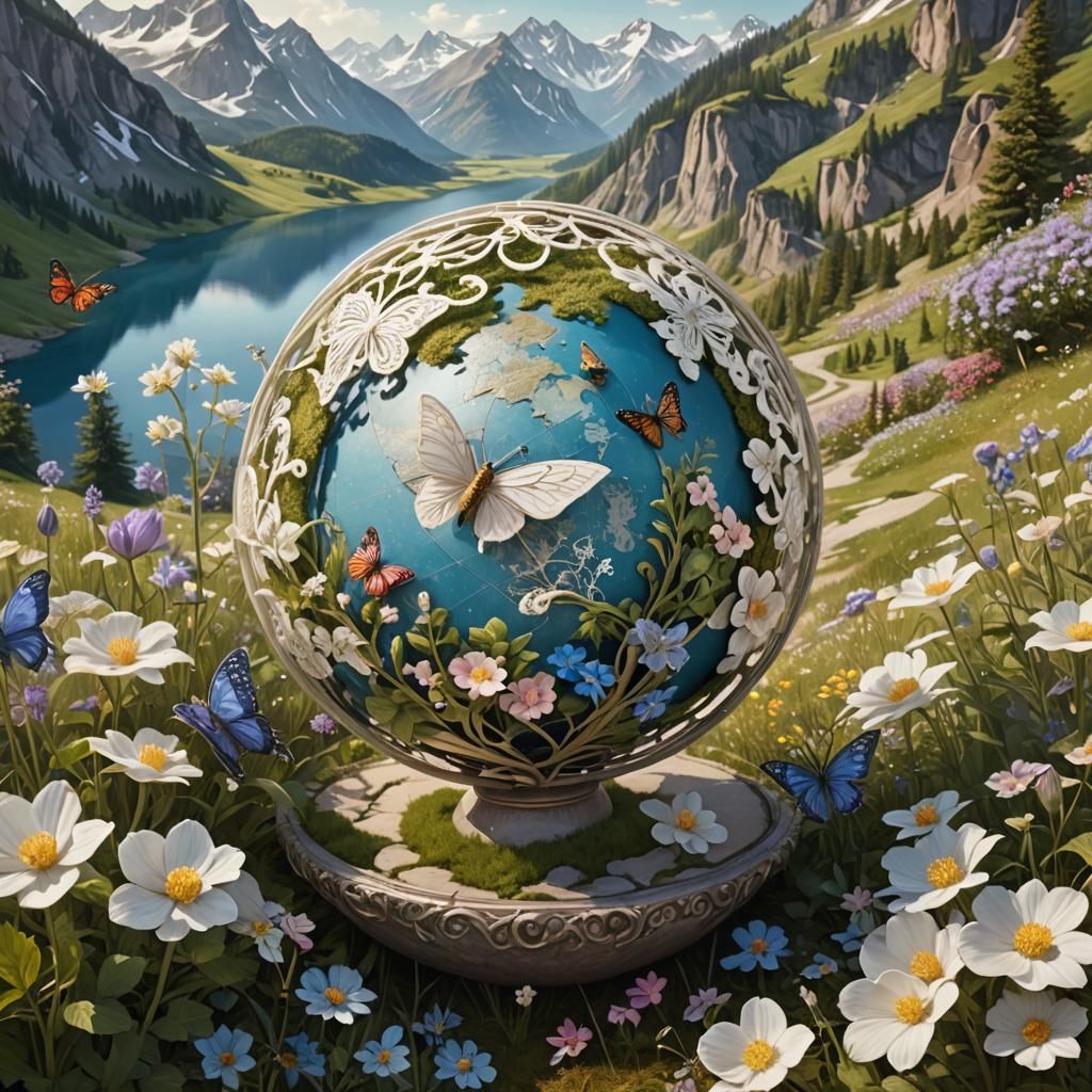 Lace Globe on a Wildflower Path as Fantasy Art