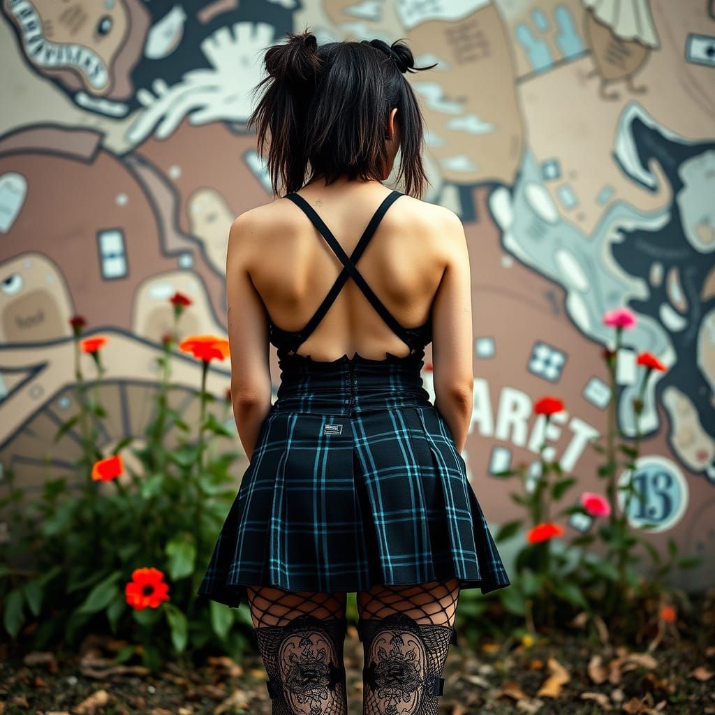 Punk Woman in Kilt in Rasquache Style