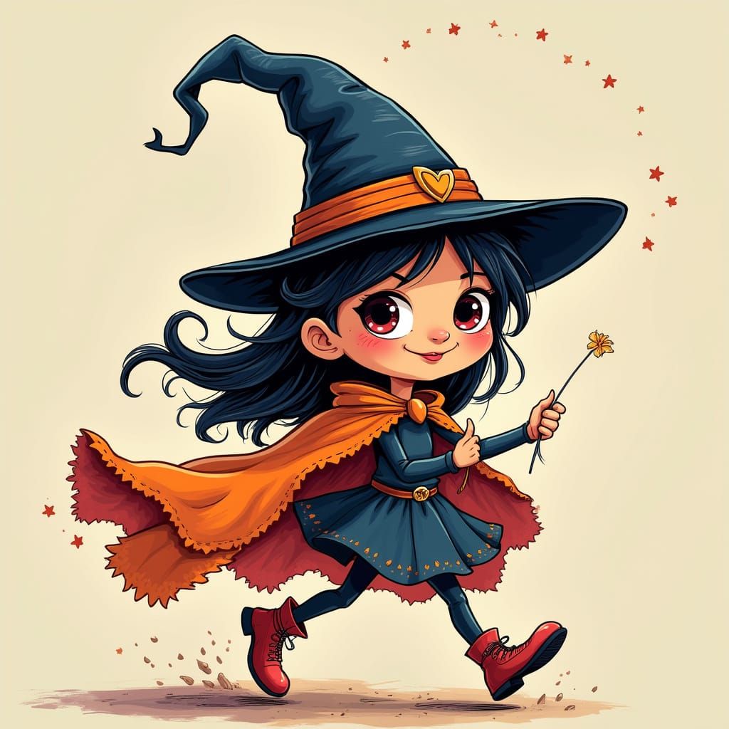 Whimsical Halloween Witch Steps Towards Infinity