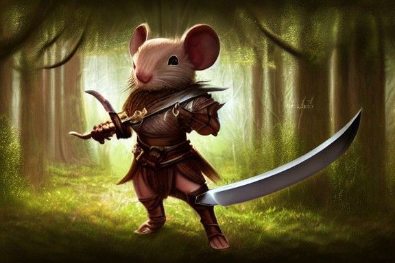 Mouse Knight in Forest: Whimsical Fantasy Art