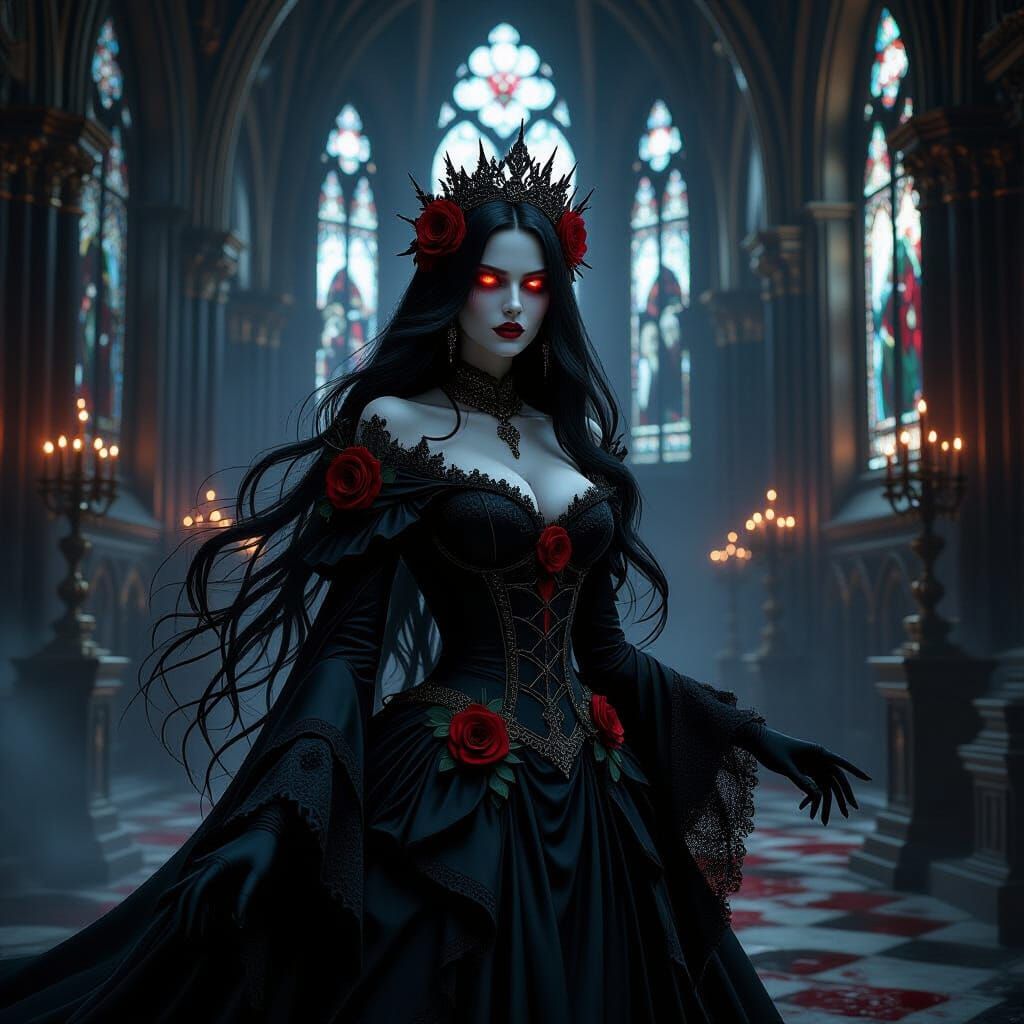 Gothic Vampire Queen in Decaying Cathedral