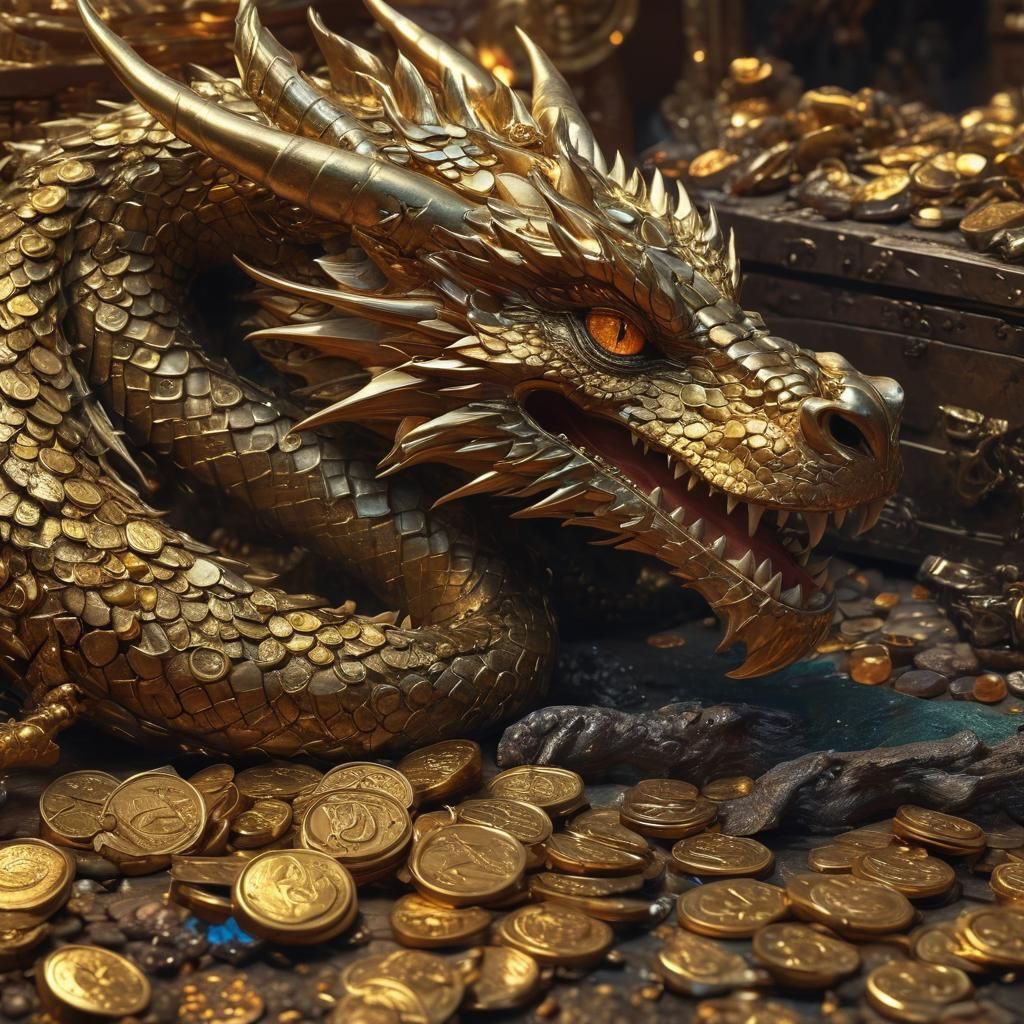 Majestic Dragon in Treasure Trove of Gold