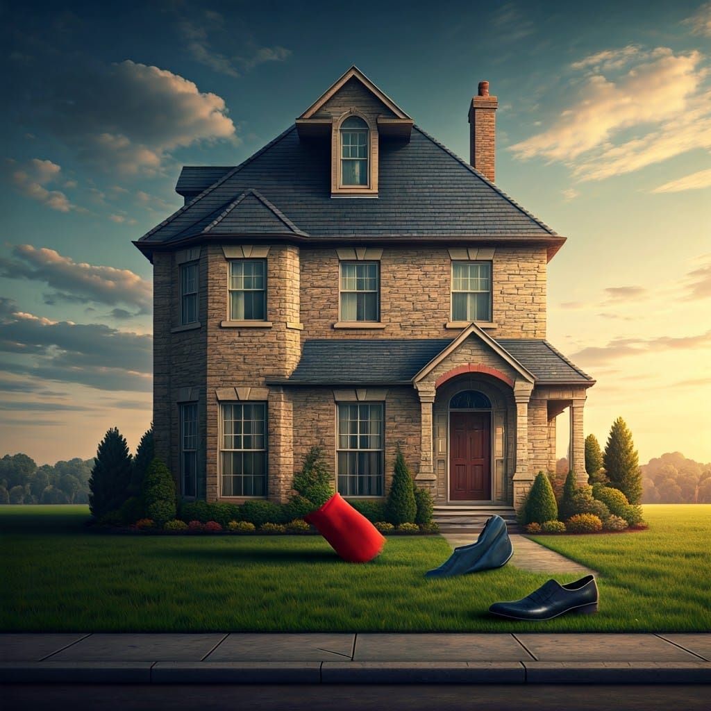 Surreal House with Legs in Hyperrealistic Style