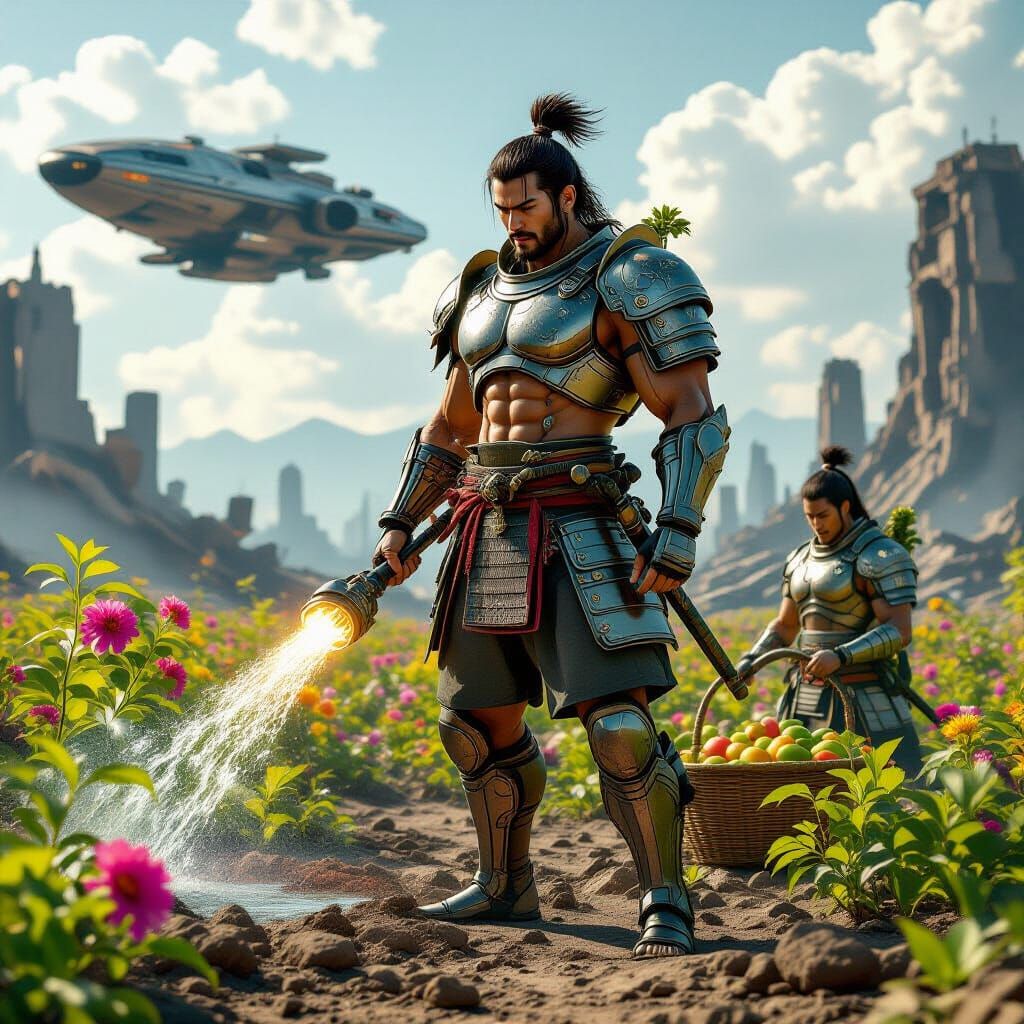 Samurai Nurtures Hopeful Wasteland Garden