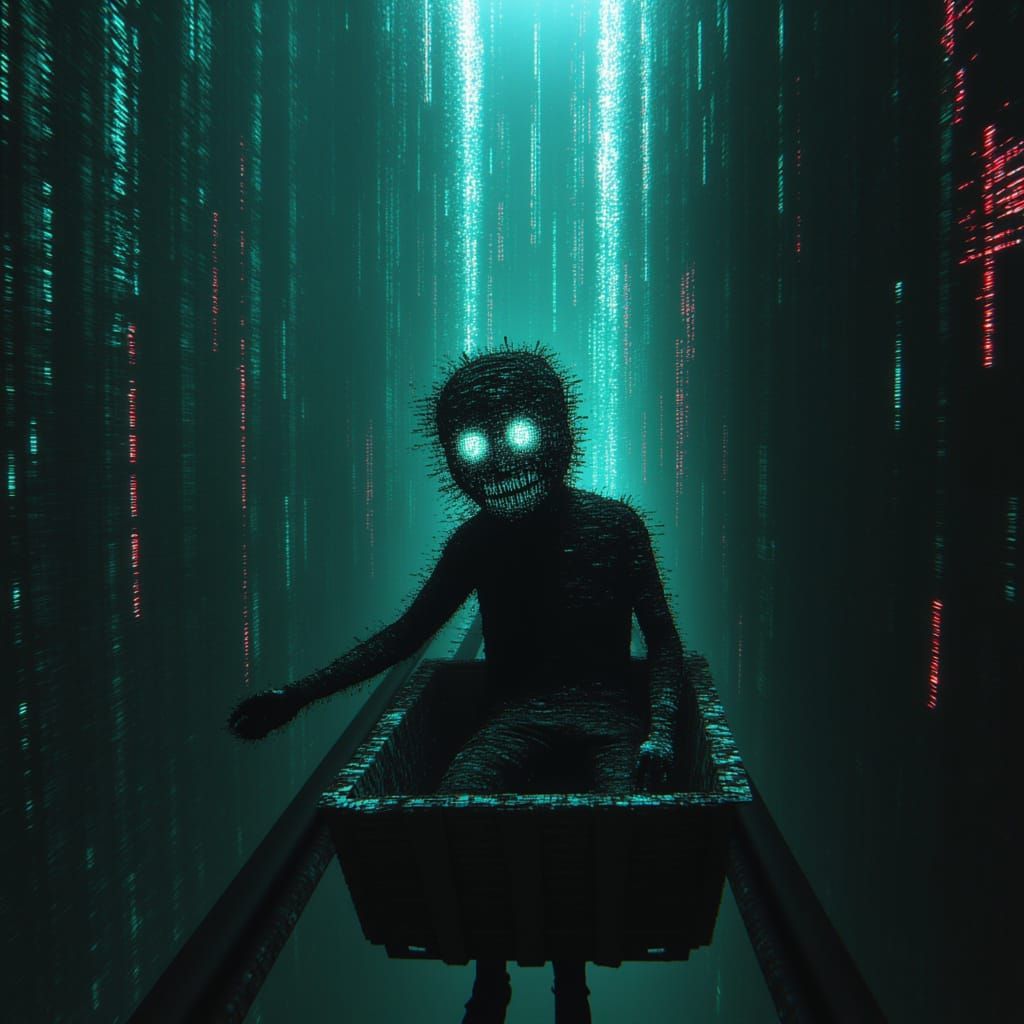 Fractured Digital Specter in Cyber-Surreal Glitch Art