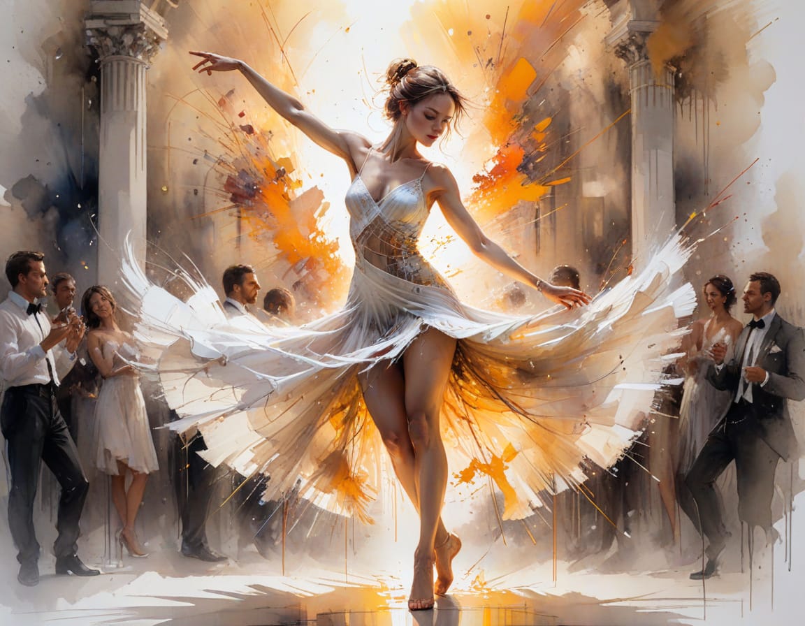 Elegant Dancer at Art Deco Ball in Watercolour Style