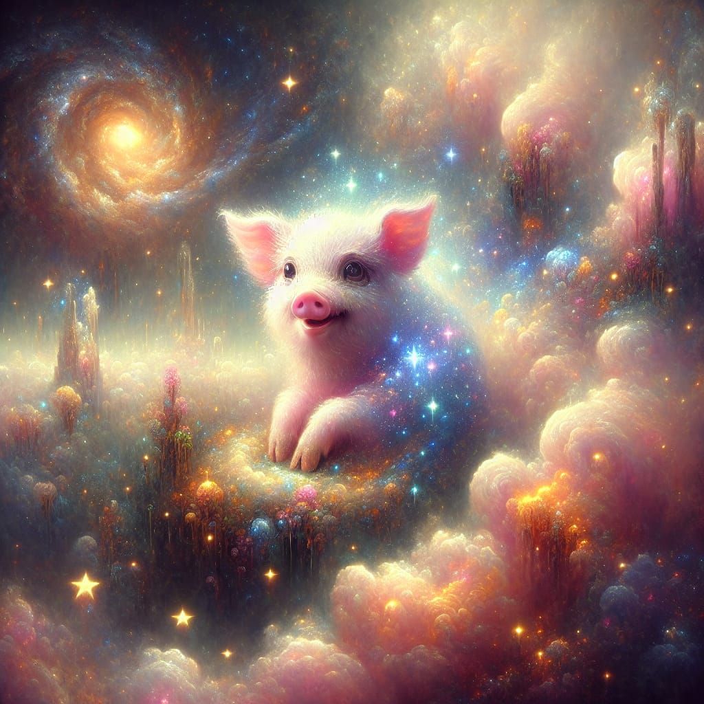 Charming Cosmic Pig in Ethereal Starry Realm