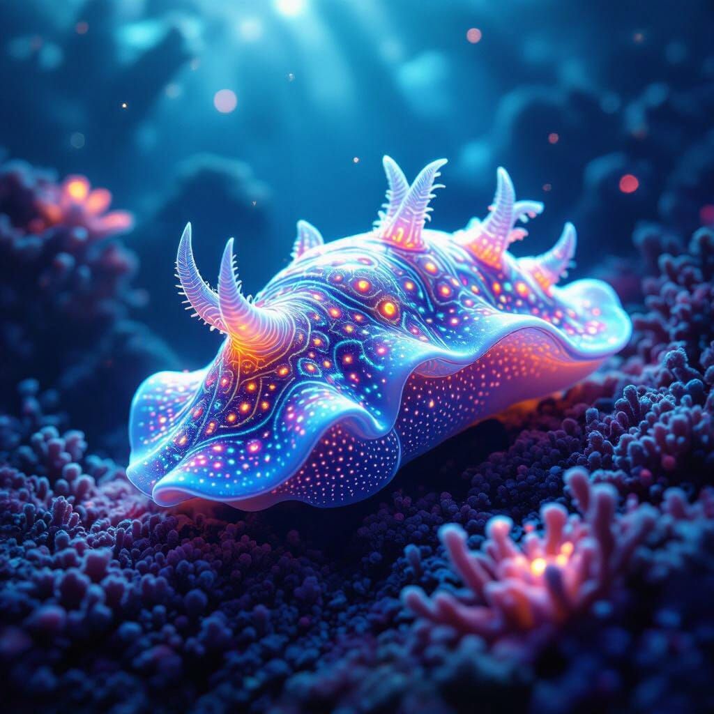 Bioluminescent Nudibranch on Alien Reef