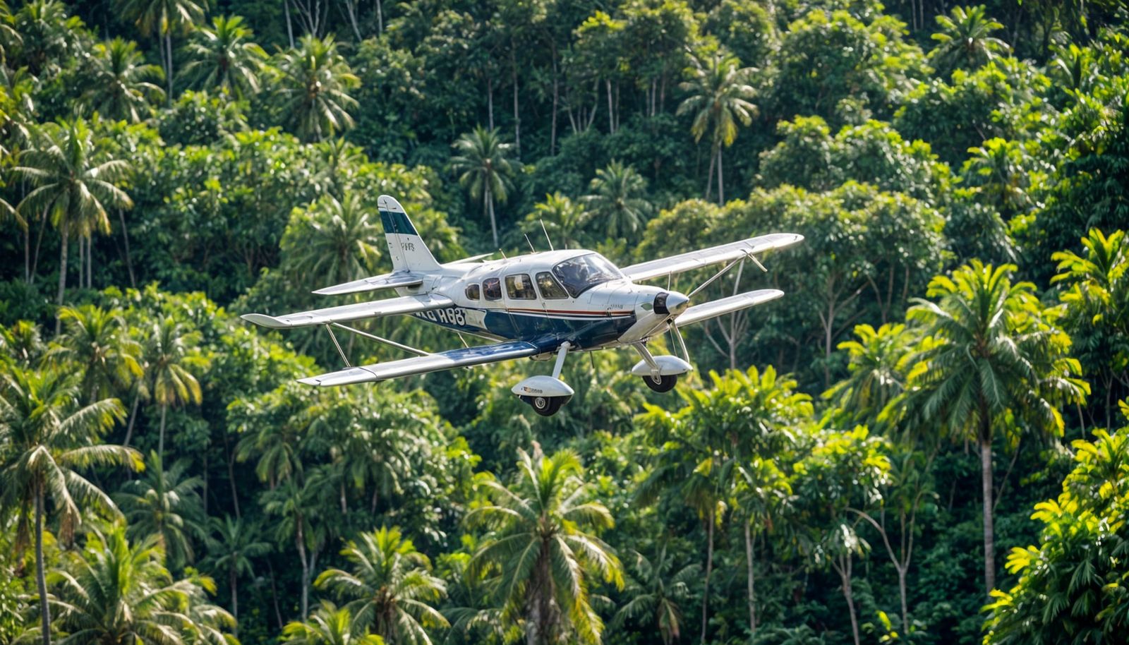 Airplane Flying Over Tropical Forest, Professional Photograp...