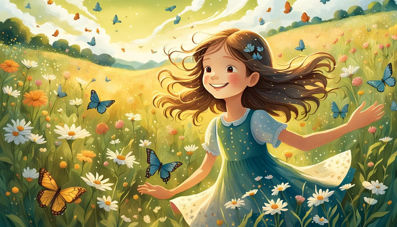 Enchanting Storybook Scene of Girl in Meadow
