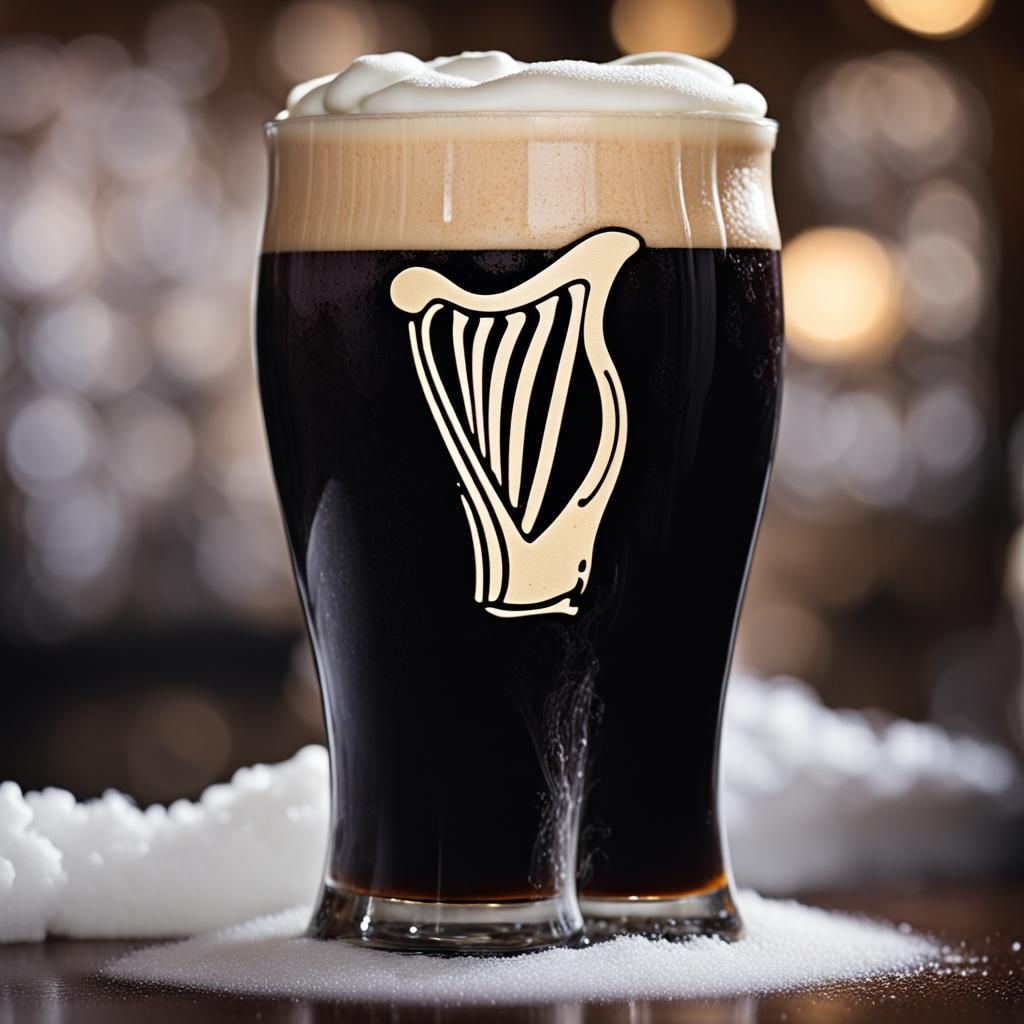Guinness Pint with Harp Imprinted in Foam