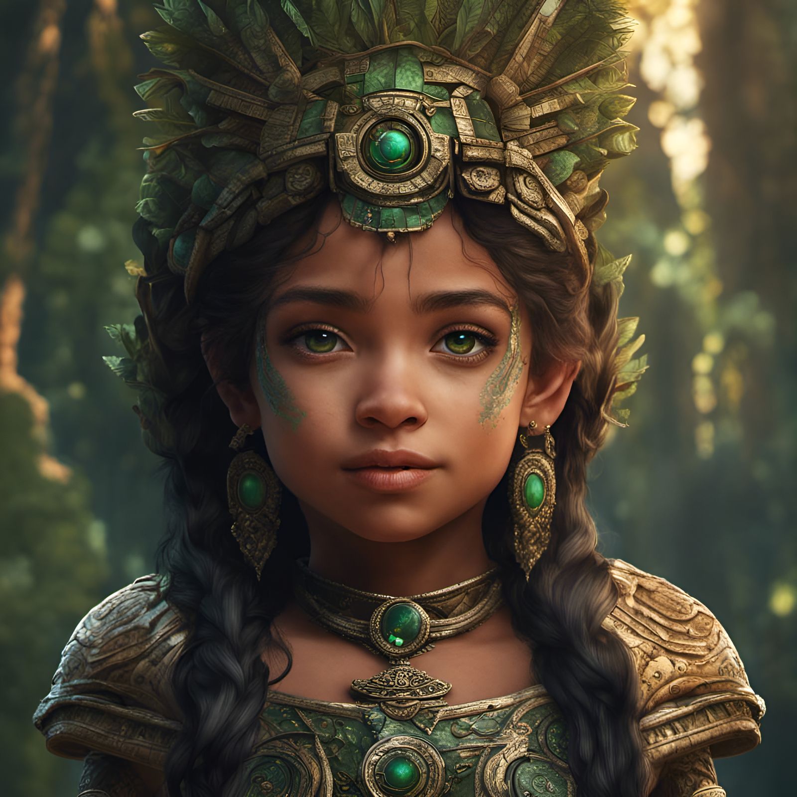 little mayan princess with green eyes