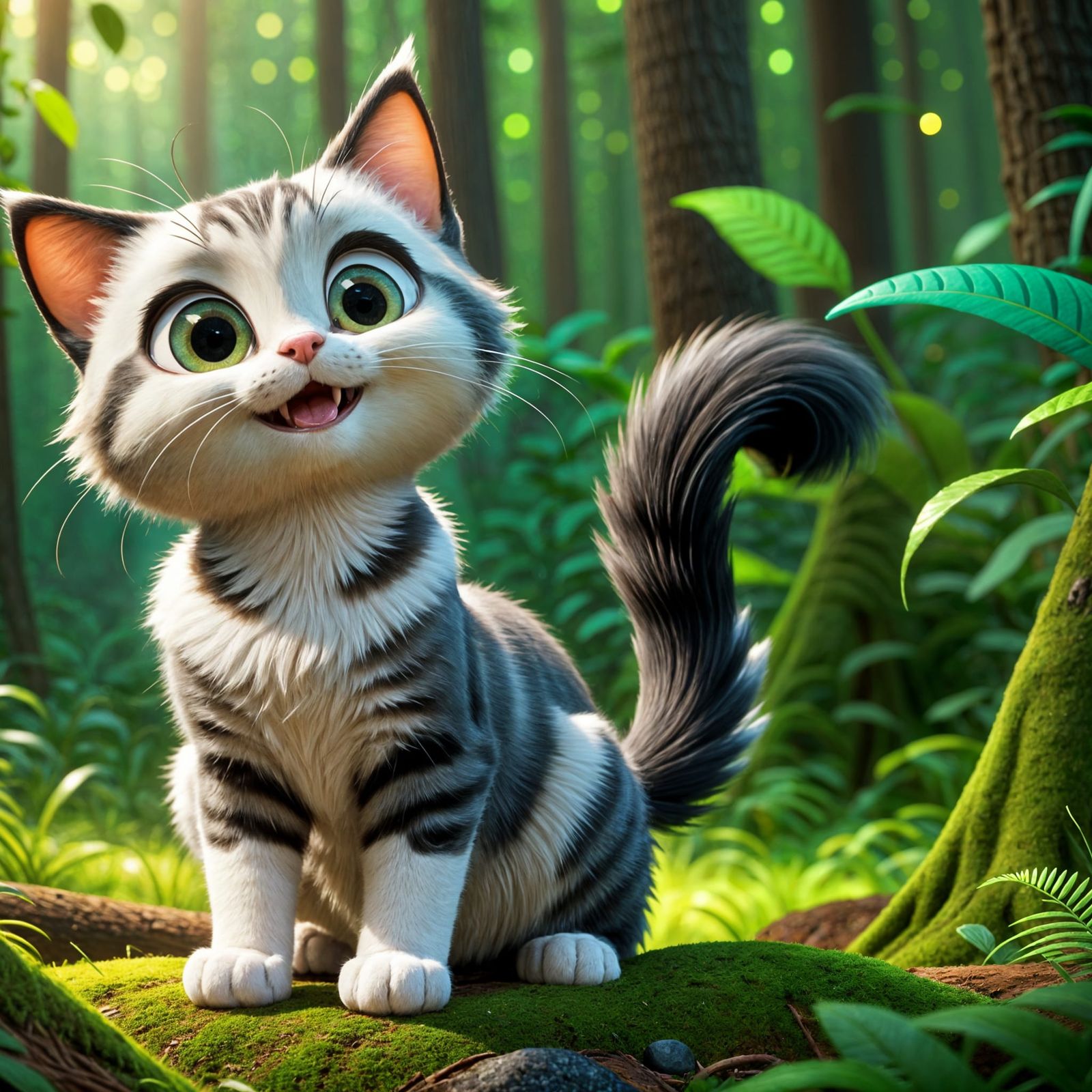 Cute Cat with Mischievous Smile in 3D Digital Art