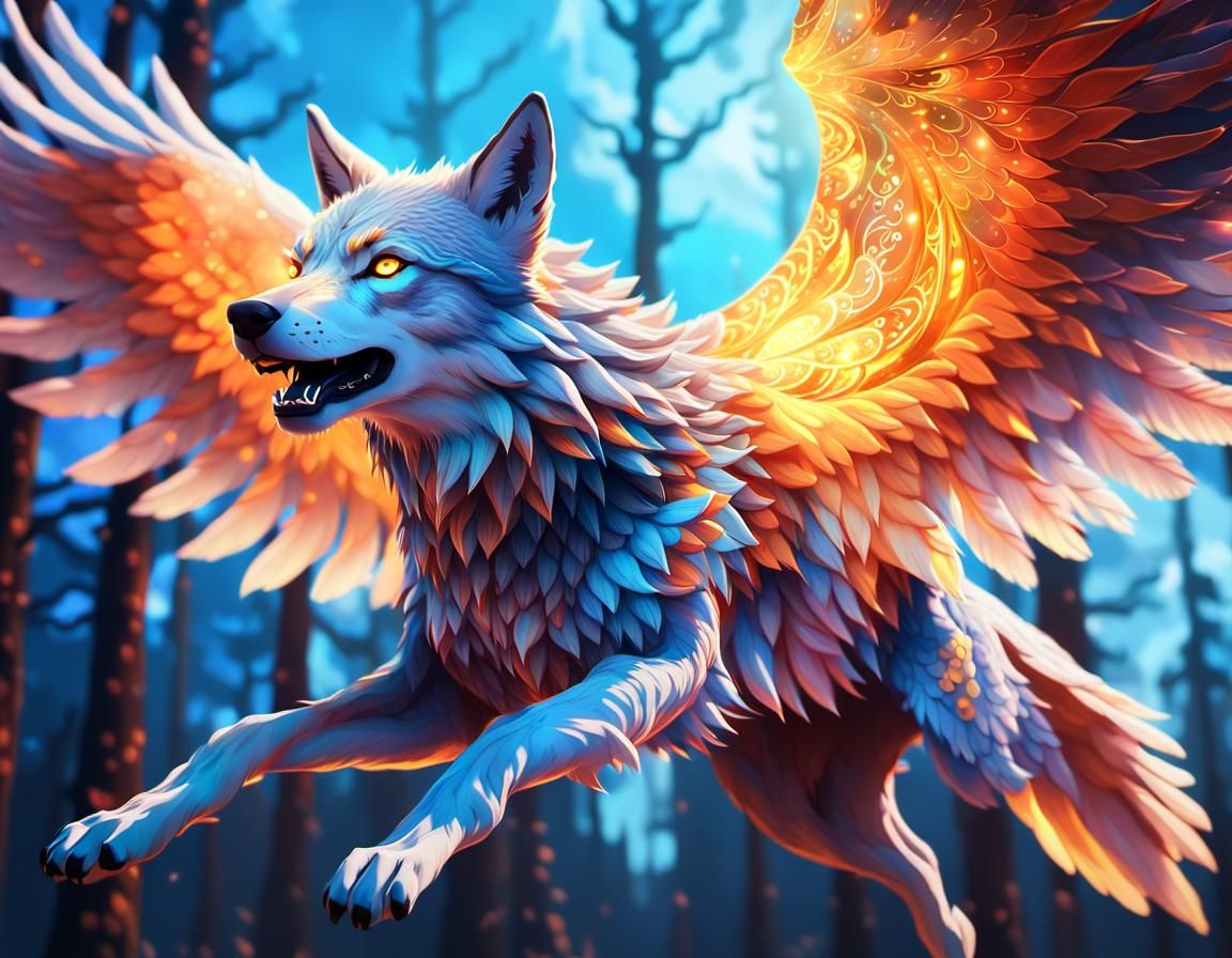 Fantasy Wolf Soaring in Anime Style