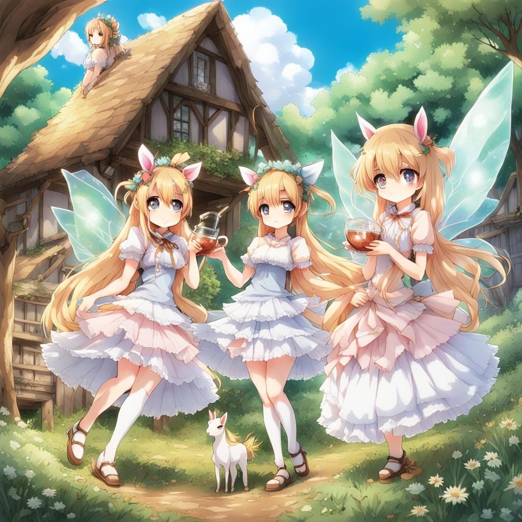 Dreamlike Tea Party with Centaur Girls in Manga Style