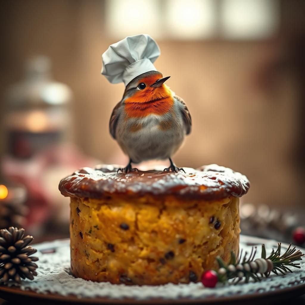 Robin Chef on Yorkshire Pudding, Hyperrealistic Style