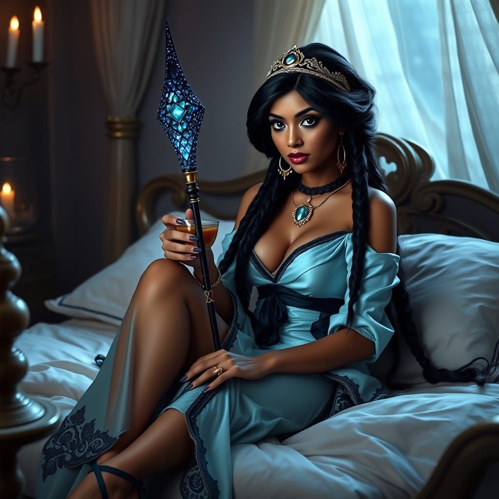 Middle Eastern Evil Witch in Traditional Attire, Braided Hai...